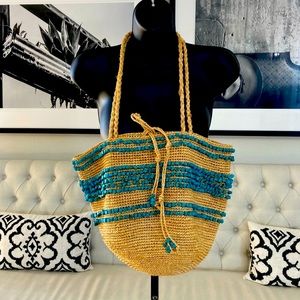 Raffia and Turquoise Bag Large NWT J Crew
